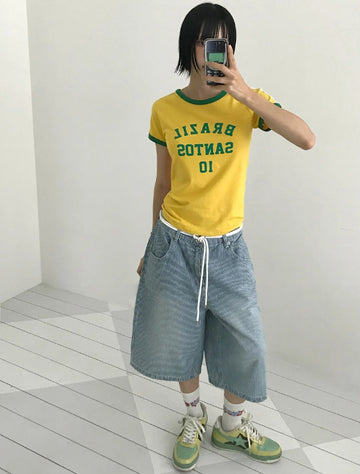 STRIPE BERMUDA DENIM